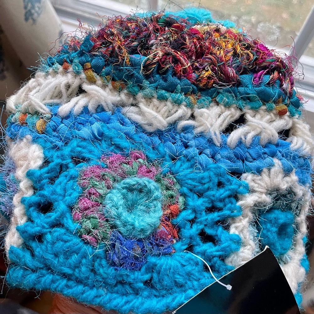 Silk & wool beanie - by Greater Good - vibrant colors, multi texture & materials
